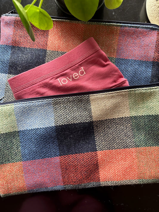 British Wool Check Pouches with "loved" undies